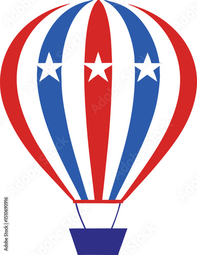 Patriotic hot air balloon floating with USA colors vector illustration