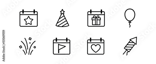 Celebration & party outline icon set - festive, event, holiday symbols