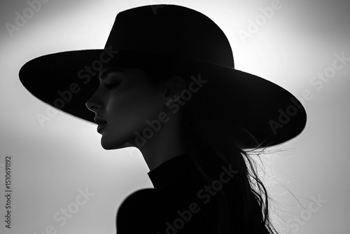 Woman walking with a large hat shading her face silhouette