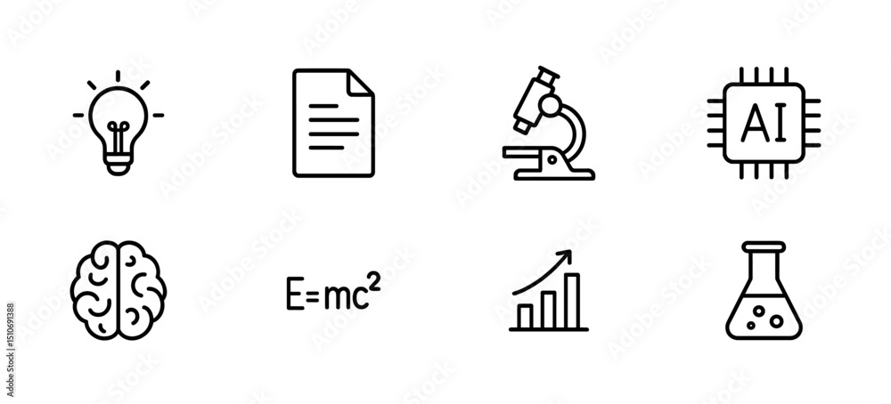 Fototapeta premium Science & research line icon set - education, laboratory, analysis, ai symbols