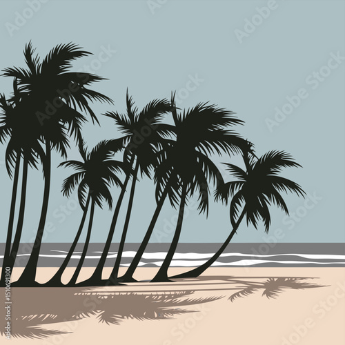 Silhouette of palm trees on a sandy beach