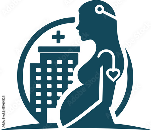Pregnant Woman in Front of Healthcare Facility  Maternity Medical Silhouette Vector new 2025 trendy unique