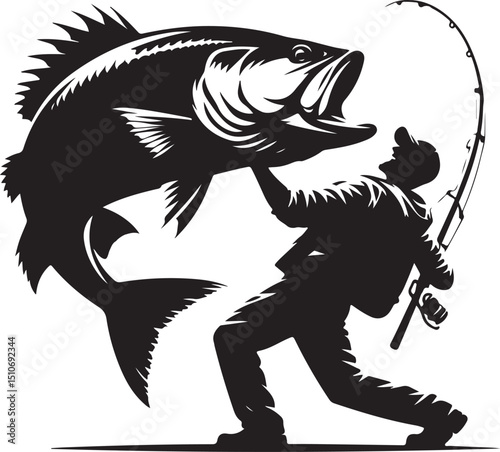 Fisherman Holding Big Fish Over Shoulder Silhouette Fishing Catch Vector new 2025 trendy unique