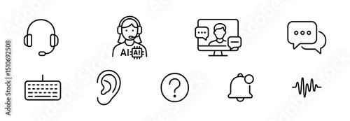 Customer support line icon set - outline, communication, service & help symbols