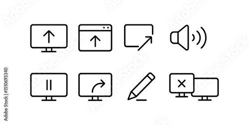 Web navigation line icon set - simple interface and multimedia symbols