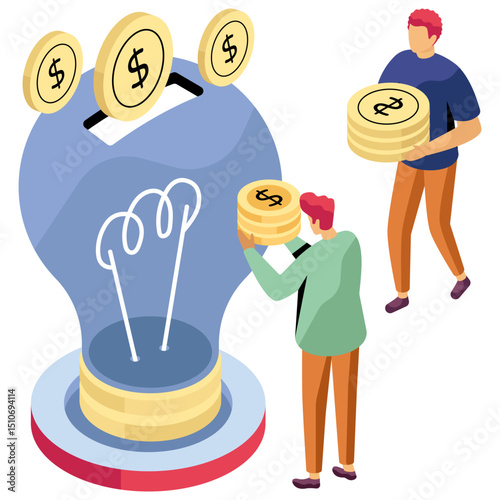 An isometric design illustration of crowdfunding 