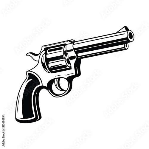 Classic Revolver Gun Vector Illustration.