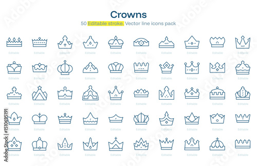 Crowns line icon pack. Crowns Stroke icon set. Editable Stroke icon