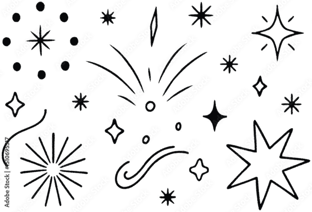 Artistic Celestial Doodles: An array of artistic doodles capturing the whimsical essence of stars and celestial bodies, perfect for adding a touch of cosmic flair.