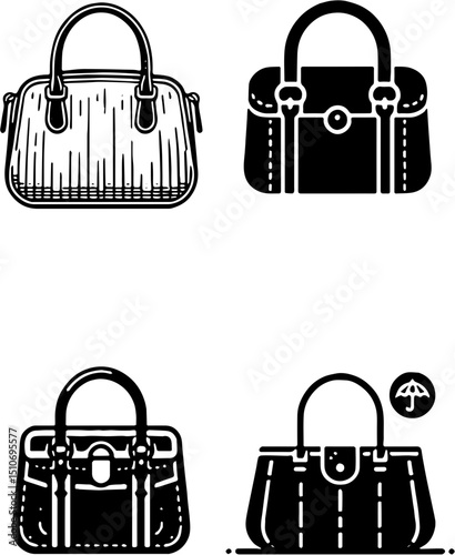 vector handbag icons in black and white with fashion purse designs
