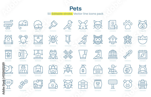 Pets line icon pack. Pets Stroke icon set. Editable Stroke icon