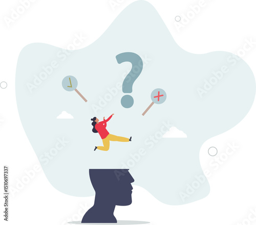 Decision making or logical thinking, choose right or wrong, correct or incorrect, solve problem, critical thinking, decide and dilemma concept. character life .