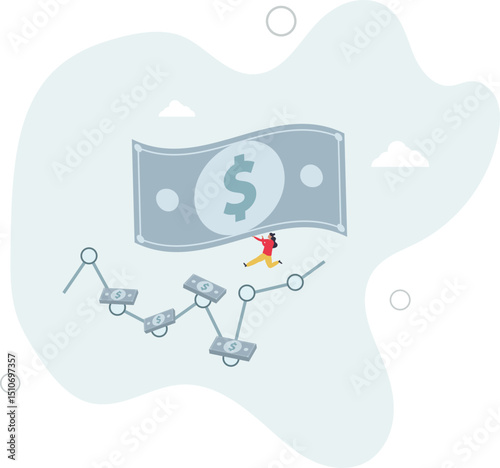 Dollar Cost Averaging investment strategy to put same amount of money every month to earn more wealth and profit concept. character life .