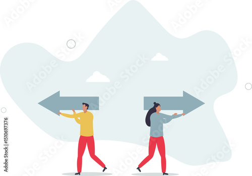 Different individual way, different business direction or team conflict, opposite decision, contrast or disagreement concept. character life .