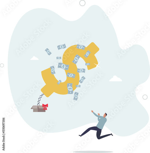 Surprise money or reward, bonus or salary raise, investment profit, dividend or high return stock, lucky giveaway or winning prize concept. character life .