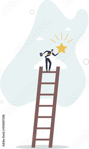 Business champion succeed to get reward, winning star employee, career path or dream job concept. character life .