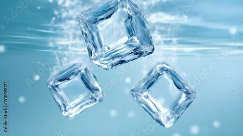 Melting Ice Cubes in Crystal Clear Water