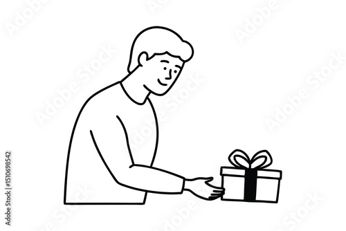Man giving a gift line art illustration simple design