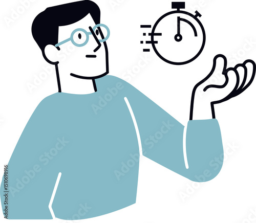 Time management illustration man holding clock concept efficiency productivity deadline planning schedule 100 vector art illustration