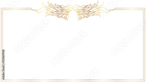Golden dragon frame border for traditional asian design, calligraphy, text space