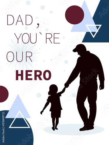 vector greeting postcard dad and daughter for father`s day abstract geometric poster	