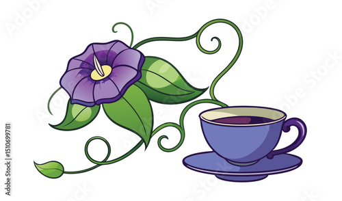 Purple flower vine and teacup illustration