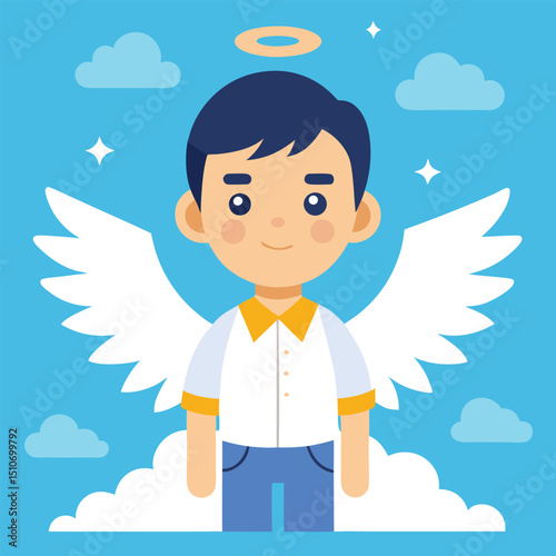 Youth Day character with angel wings and heavenly theme vector illustration