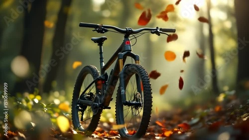 Dual Bicycles Resting in Autumn Forest Trail