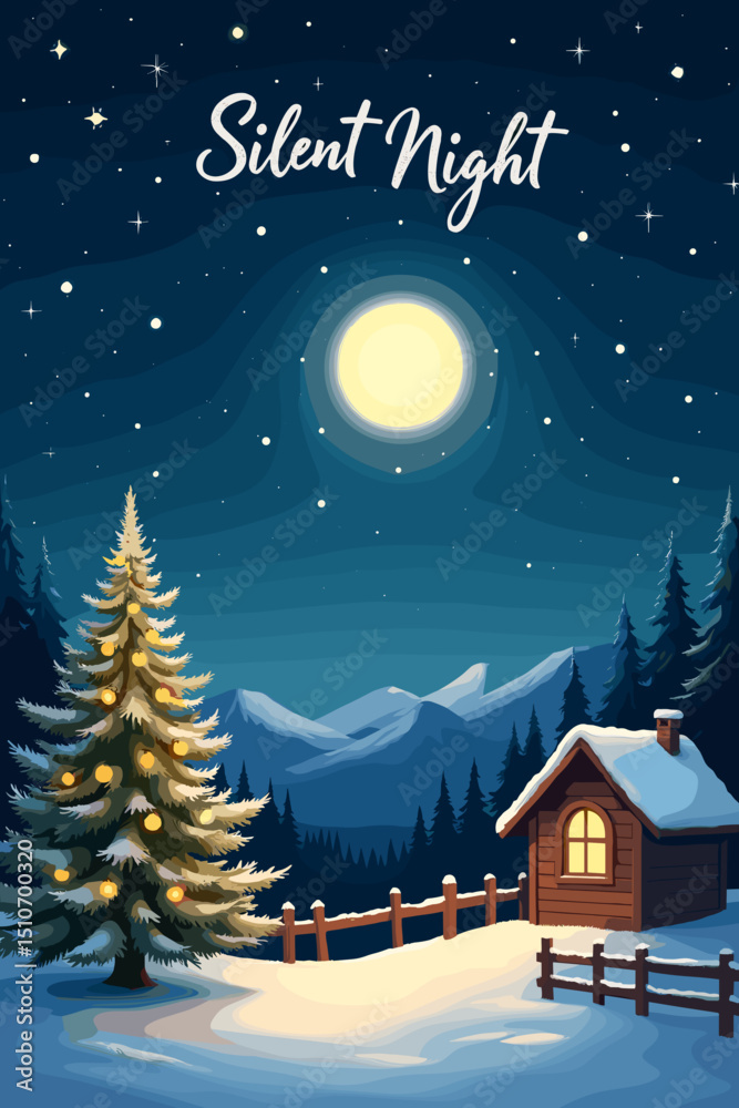 Fototapeta premium christmas music poster, christmas party poster, christmas poster background, santa poster, happy holidays poster, christmas poster greeting card, christmas, winter, holiday, landscape, illustration, x