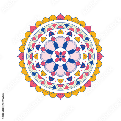 Colorful alpona image silhouette vector style, white background