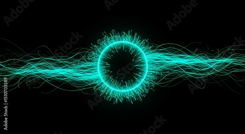 Abstract Energy Circle with Glowing Lines on Black Background