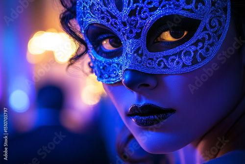 A masked figure at a Venetian masquerade ball silhouette