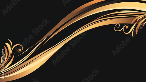 Ornate gold wave design on black background