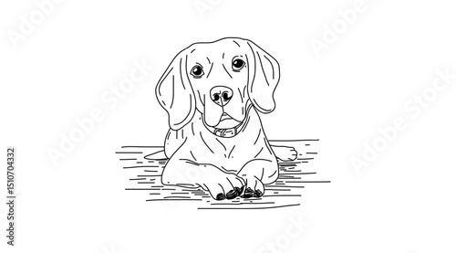 a dog lying alone looking forward - handdrawn style