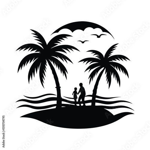 Silhouette of a palm tree, Tropical island, sunset vector
