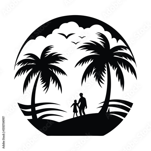 Silhouette of a palm tree, Tropical island, sunset vector