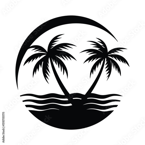 Silhouette of a palm tree, Tropical island, sunset vector