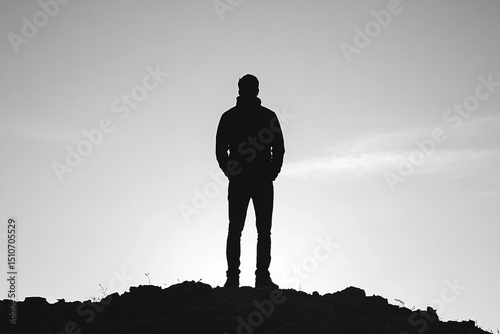 Tall man standing still silhouette