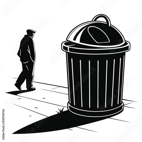 silhouette trash can on white background