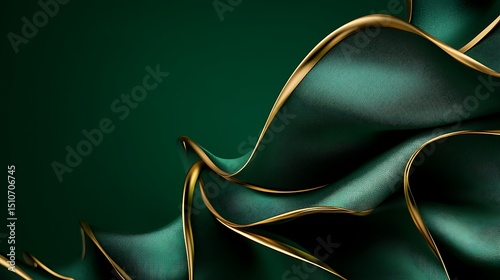 Deep emerald green fabric with gold accents