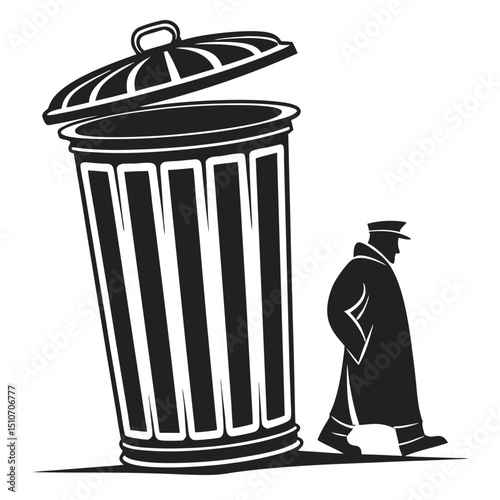 silhouette trash can on white background