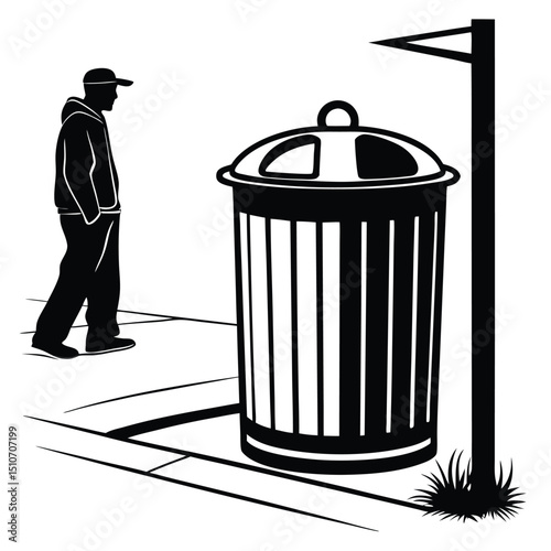 silhouette trash can on white background