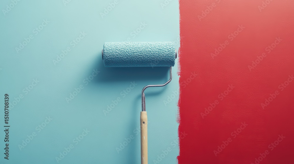 Obraz premium A clean outline of a paint roller applied to a wall shape