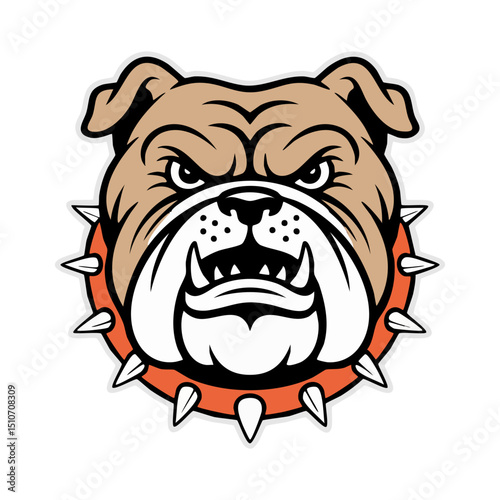 angry bulldog with a spiked collar.