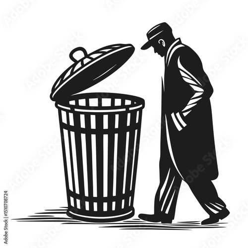 silhouette trash can on white background
