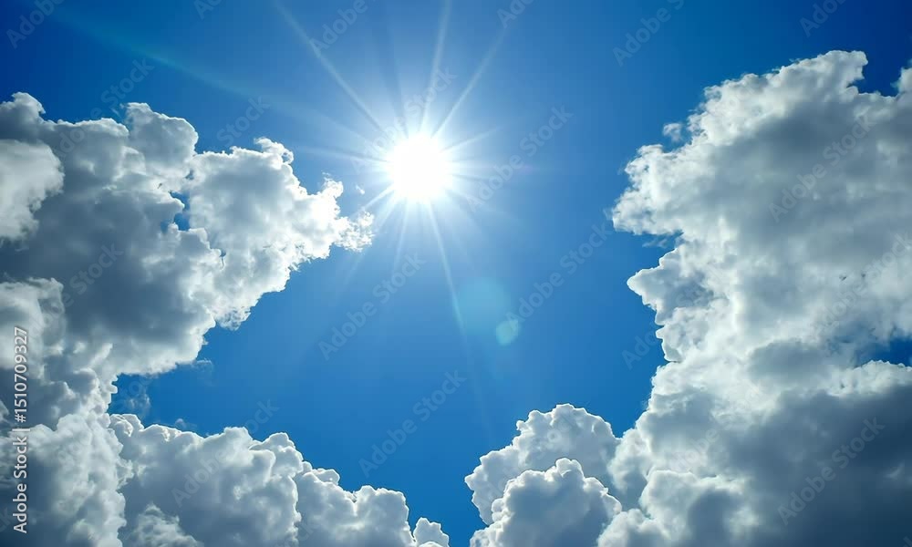 Blue sky white clouds. Puffy fluffy white clouds. Cumulus cloud cloudscape timelapse. Summer blue sky time lapse. Nature weather blue sky. White clouds background. Cloud time lapse , video loop
