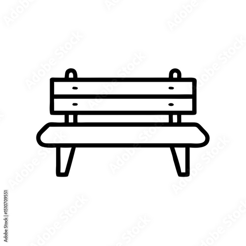 Simple line drawing of a garden bench with four legs and slatted seat concept of icon  