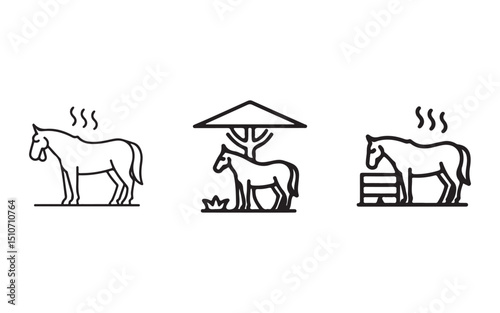 Horse Illustrations Showing Heat Stress and Shelter