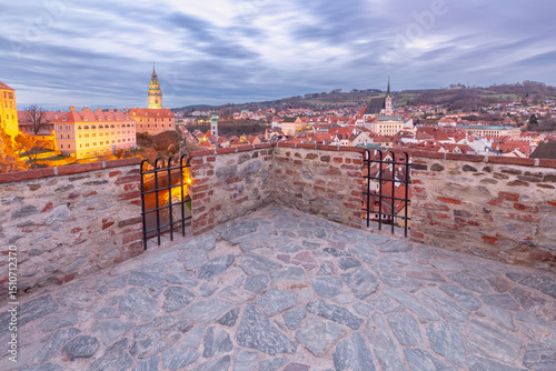 Panoramic view of Cesky Krumlov old town, Czech Republic