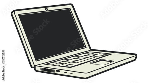 Vintage style laptop computer illustration technology device